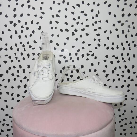 Vans Shoes - Vans White Canvas Authentic Slip On Mule Sneakers